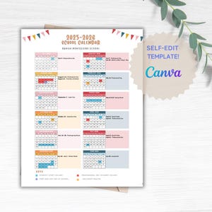 School Calendar 2025- 2026 perfect for Preschool, Daycare or childcare center! EDITABLE