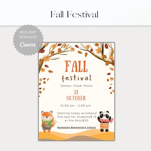EDITABLE Fall Festival Fall Harvest Flyer/Poster Printable Halloween Invitation, Community Halloween Event, Church School Halloween Party