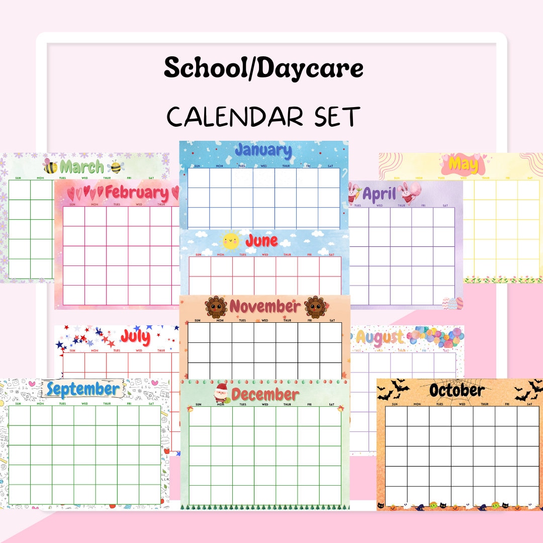 EDITABLE School Calendar, Printable Monthly, Classroom Calendar