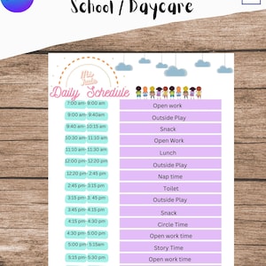 Daily Schedule, Montessori school /Daycare, Fully Customizable with Canva or word