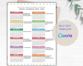 School Calendar 2025- 2026 perfect for Preschool, Daycare or childcare center EDITABLE!