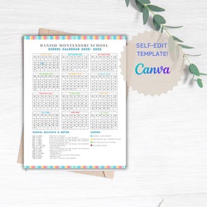 School Calendar 2025- 2026 perfect for Preschool, Daycare or childcare center EDITABLE!