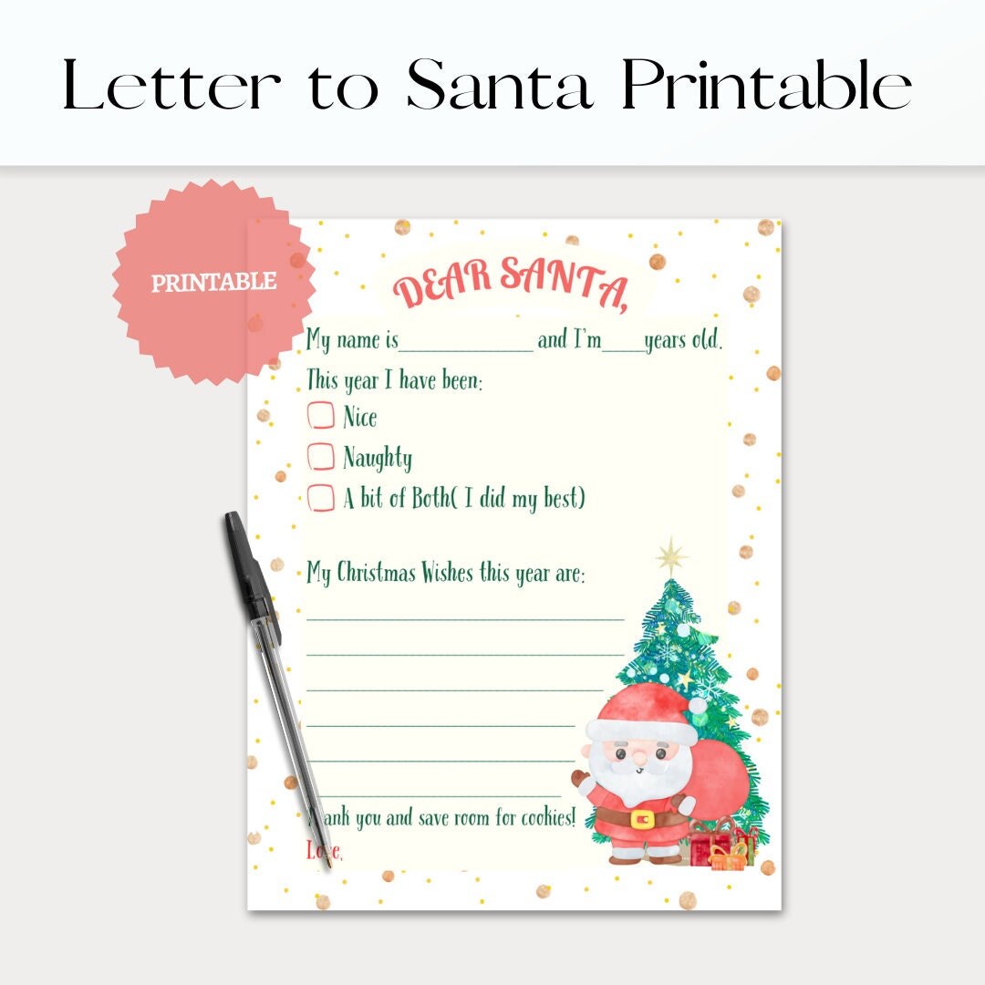 Letter to Santa Printable, Kids Christmas Wish List (PDF) - Etsy