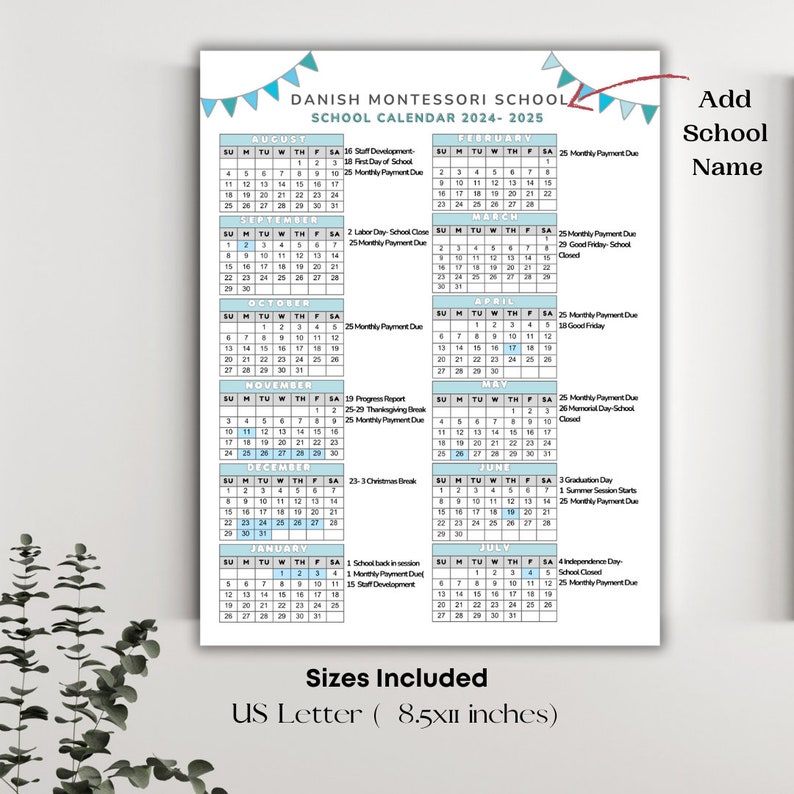 School Calendar 2024 2025 Perfect for Preschool, Daycare or Childcare Center EDITABLE Etsy