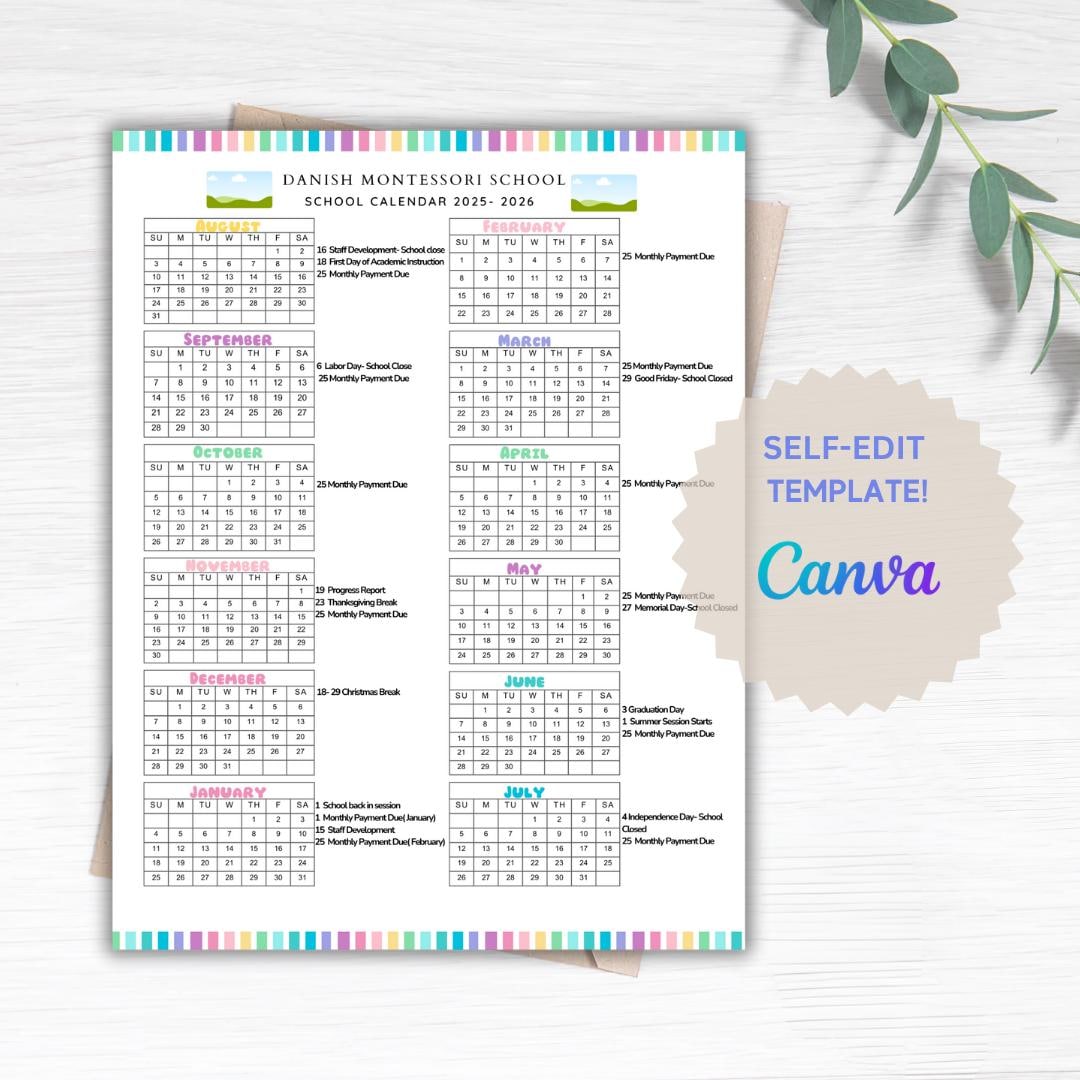 School Calendar 2025 2026 Perfect for Preschool, Daycare or Childcare Center EDITABLE - Etsy school-calendar-2025-2026-perfect-for-preschool-daycare-or-childcare-center-editable-etsy
