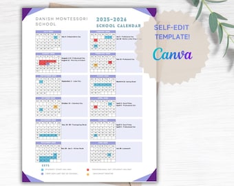 School Calendar 2025- 2026 perfect for Preschool, Daycare or childcare center! EDITABLE