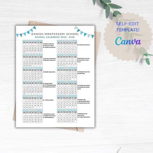 School Calendar 2025- 2026 perfect for Preschool, Daycare or childcare center EDITABLE!