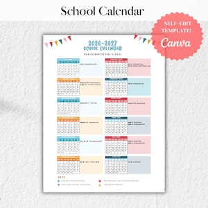 2026-2027 School Calendar, Danish Montessori, Self-Edit Canva Template (Digital Download)