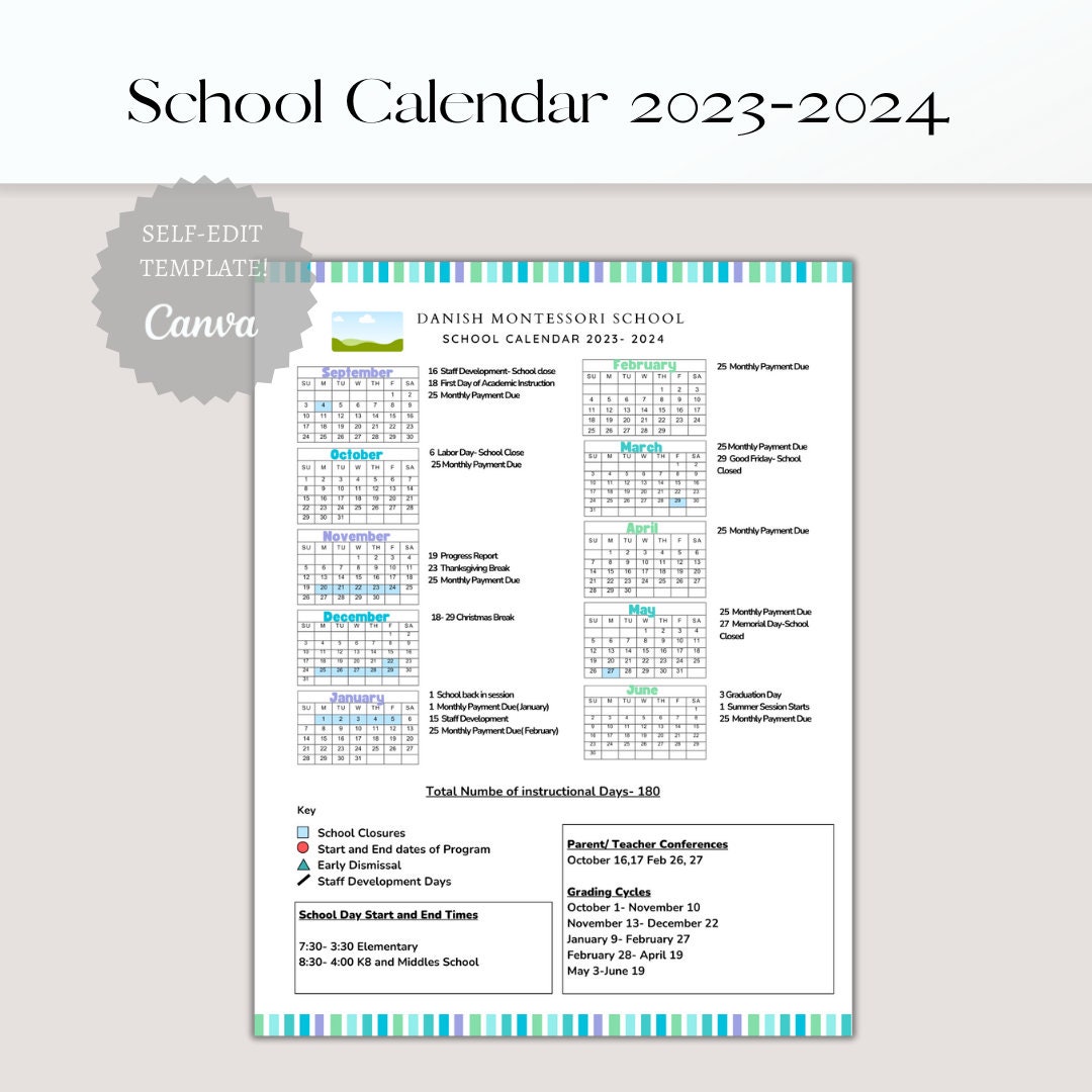 School Calendar 2023 2024 Perfect for Preschool, Daycare or Childcare  Center EDITABLE - Etsy