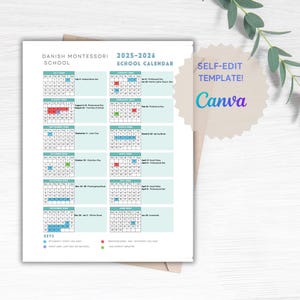 School Calendar 2025- 2026 perfect for Preschool, Daycare or childcare center! EDITABLE