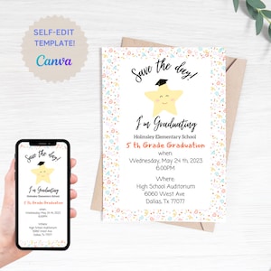 Graduation Invitation Editable Template, Pre-K Kindergarten, Preschool, 5th grade Class Graduation Announcement, Graduation Ceremony Invite