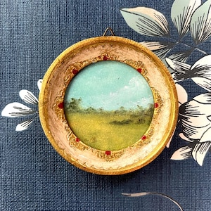 Original Oil Landscape Painting, Florentine Gold Wood Frame, Original Small Oil Painting.