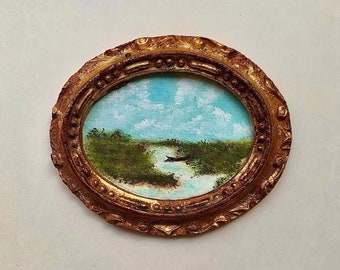 Original Acrylic Painting, Vintage Frame Painting, Miniature Frame, Original Acrylic Landscape Painting.