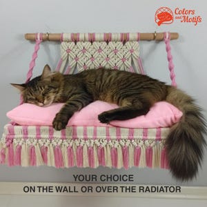 Makramee-Katzenbett DUAL USE Wandhalterung & Heizkörper Hängematte Gemütliches Erhöhtes Katzenbarsch-Geschenk für Katzenliebhaber