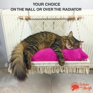 Cama de macramé para gatos de doble uso, con calefacción por radiador y montaje en pared, acogedora percha elevada, regalo para amantes de los gatos.