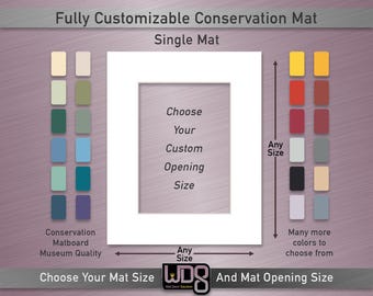 Fully Customizable Conservation Single Mat - Your Choice of Mat Color, Mat Size and Mat Opening Size