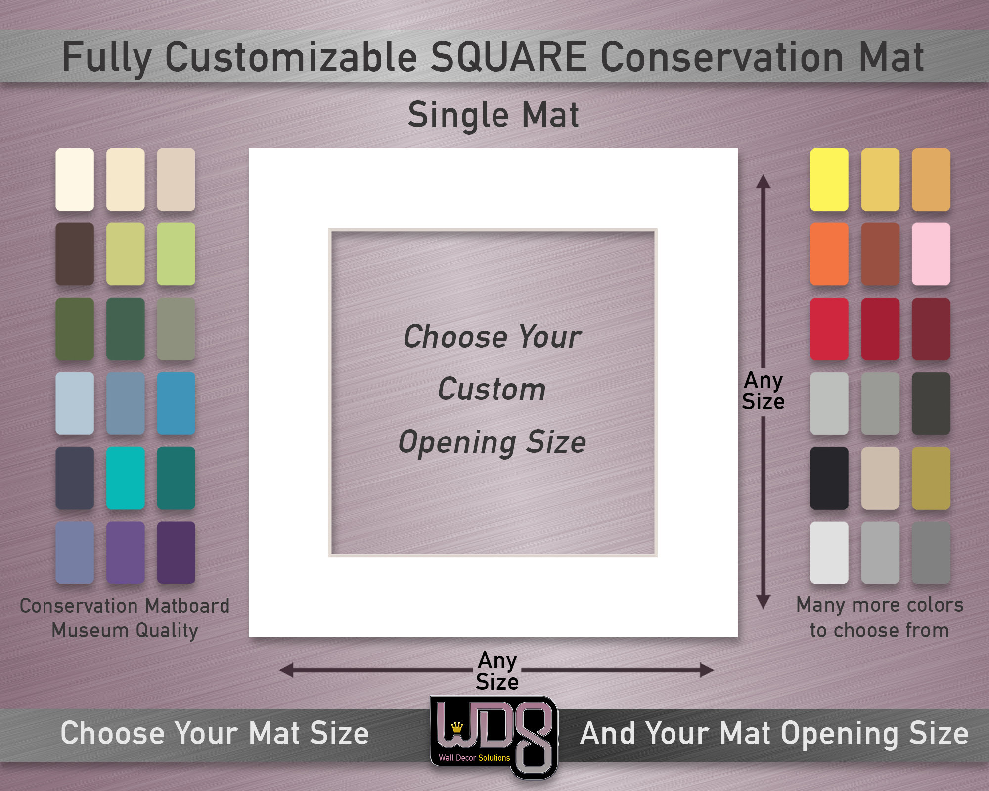 Fully Customizable SQUARE Conservation Single Mat - Your Choice of Mat Color, Mat Size and Mat Opening Size
