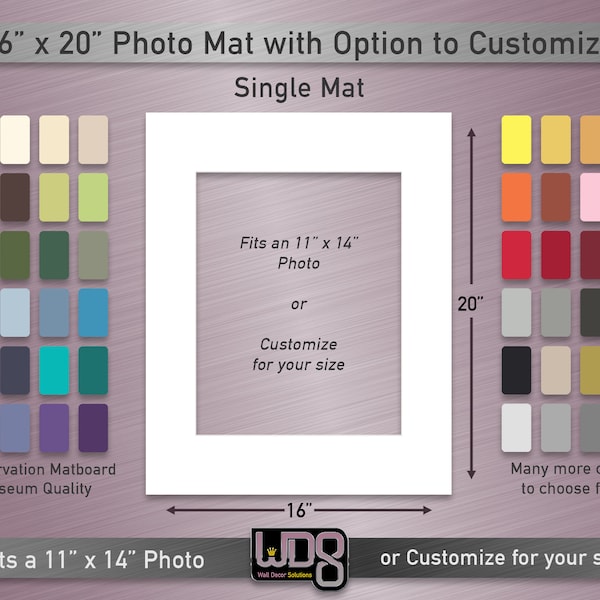 16"x20" Conservation Single Mat - Fits 11"x14" Photo/Art or Customize for your Size