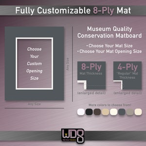 Fully Customizable Conservation 8-Ply (THICK BEVEL) SINGLE Mat - Your Choice of Mat Color, Mat Size and Mat Opening Size