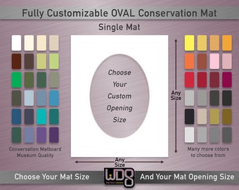 Fully Customizable OVAL Conservation Single Mat - Your Choice of Mat Color, Mat Size and Mat Opening Size