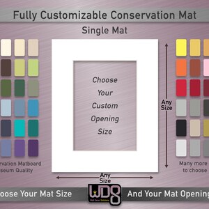 Fully Customizable Conservation Single Mat - Your Choice of Mat Color, Mat Size and Mat Opening Size