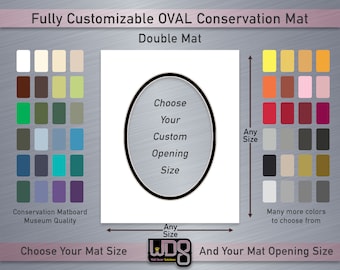 Fully Customizable OVAL Conservation DOUBLE Mat - Your Choice of Mat Colors, Mat Size and Mat Opening Size
