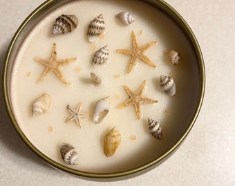Beach Bum Scented Candle with Starfish and Seashells-6oz bubble tin