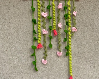Motif de suspension murale au crochet : coeurs, vignes et fleurs (téléchargement PDF)