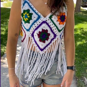 Modernes Grandma Square Festival Top Häkelanleitung Größe S-XL einfach gehäkelte Boho Tank Top Anleitung Pdf Download