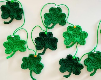 Patrón de guirnalda de trébol de ganchillo: Decoración de trébol para el Día de San Patricio (Descargar PDF)