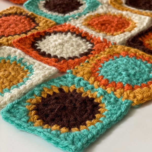 CROCHET PATTERN Easy Circle in Square Motif Granny Square Mid-Century Modern Crochet Pattern, Easy Beginner Pattern PDF Download