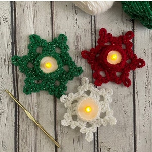 Crochet Pattern - Quick and EASY tea light snowflake candle holder, tea light candle collar, Christmas Candle Holder