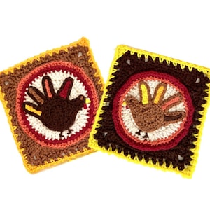 CROCHET PATTERN Thanksgiving Hand Turkey Granny Square, PDF download, Thanksgiving Crochet Pattern