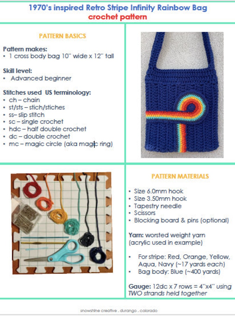 CROCHET PATTERN Infinity Rainbow Stripe Bag, 70s crochet tote, 70s inspired crossbody shoulder bag pattern, PDF Download image 10