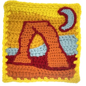 CROCHET PATTERN Retro Desert Arch Granny Square , Delicate Arch, Arches National Park, Desert Sunset, PDF Download