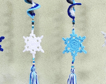 Schneeflocke Windspiel Häkelanleitung Indoor Outdoor Weihnachten Feiertage DIY Dekor PDF