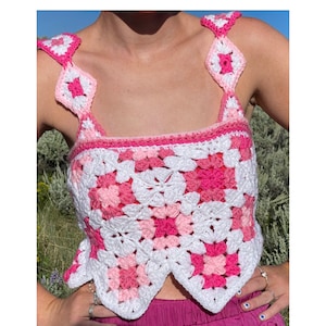 Crochet Modern Granny Square Top Pattern, Easy Crochet Crop Top, Beach coverup Crochet Tank Top, PDF Download