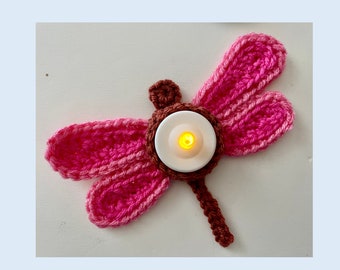 Dragonfly Tealight Holder Crochet Pattern, Crochet dragonfly applique, Crochet Easter Spring decor, Beginner Crochet Pattern, PDF Download