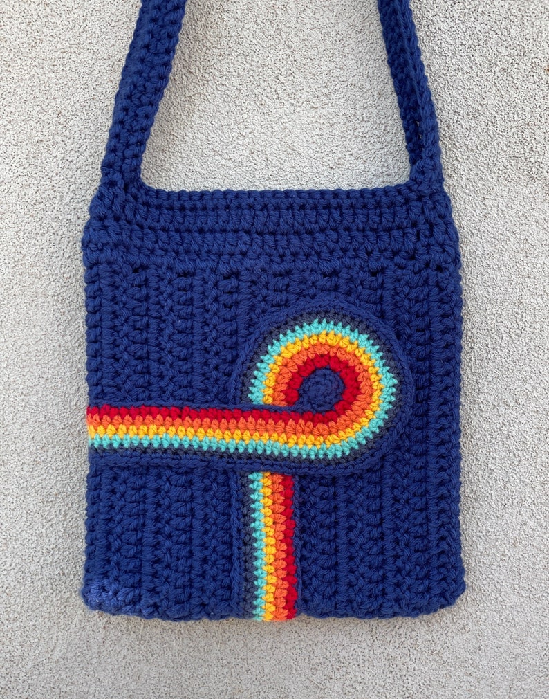 CROCHET PATTERN Infinity Rainbow Stripe Bag, 70s crochet tote, 70s inspired crossbody shoulder bag pattern, PDF Download image 8