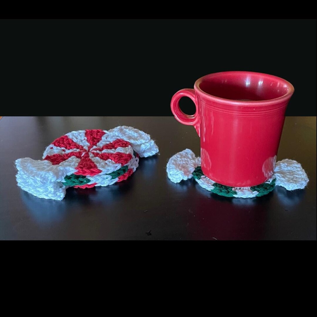 Crochet Peppermint Coaster Pattern: Christmas Candy Holiday Decoration ...
