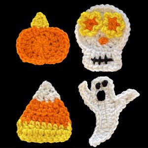Halloween Applikation Häkelanleitung: Geist, Kürbis, Schädel (PDF Download)
