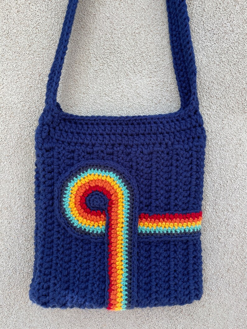 CROCHET PATTERN Infinity Rainbow Stripe Bag, 70s Crochet Tote, 70s Inspired Crossbody Shoulder