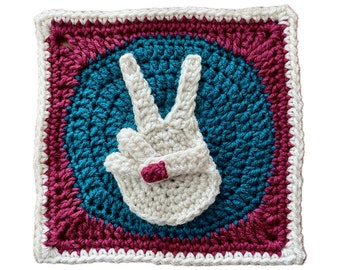Peace Sign Crochet Granny Square Pattern: Hand Gesture (PDF Download)