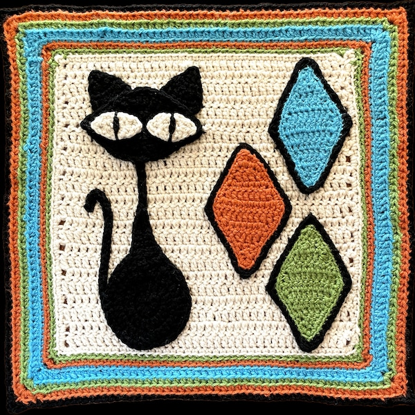PATRÓN DE CROCHET Gato moderno de mediados de siglo, Patrón de crochet de gato atómico, Patrón de crochet de diamantes modernos de mediados de siglo, Descargar PDF