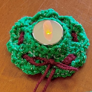 Crochet Tealight Wreath Candle Holder Crochet Pattern Christmas Candle Holder Holiday Tea Light Home Decoration DIY Crochet Gift PDF