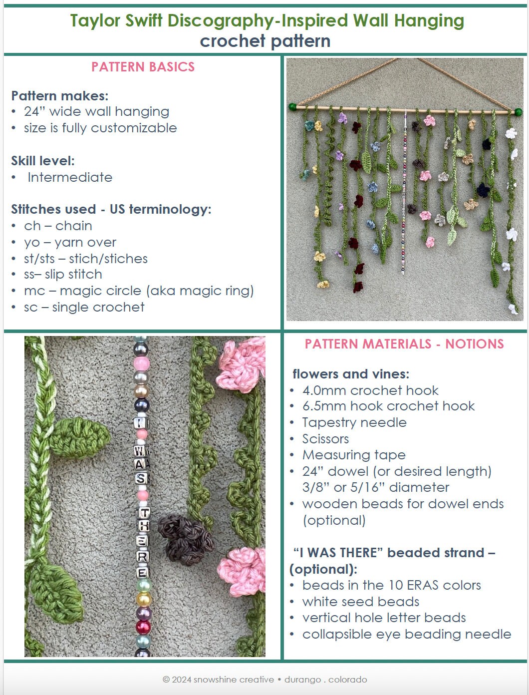 Tswift-inspired Crochet Wall Hanging PATTERN: Flowering Vines