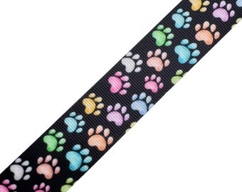 3 yards Black Cat Paws Kitten Dog Animal Pet Paws 1" Grosgrain Ribbon