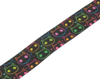 Neon Cat Kitten Halloween 1" Grosgrain Ribbon by the yard