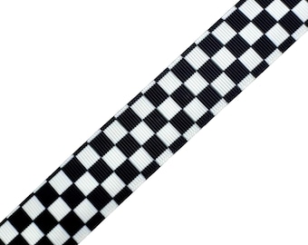 3 yards Black and White Checker 1" Grosgrain Ribbon