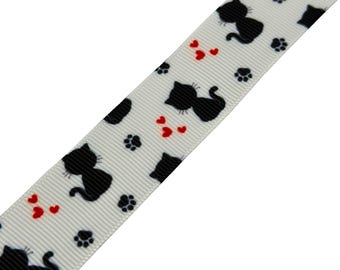 Cute Black Cat 1" Grosgrain Ribbon by the yard